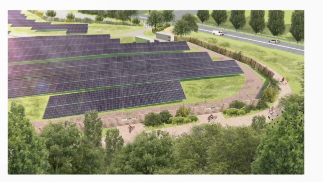Saumur – vue sur les panneaux photovoltaïques intégrés au paysage de la vallée du Thouet.
