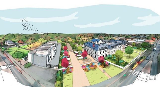 Axonométrie du projet d’aménagement, vue sur le boulevard à Baugé-en-Anjou.