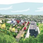 Axonométrie du projet d’aménagement, vue sur la rue à Baugé-en-Anjou.