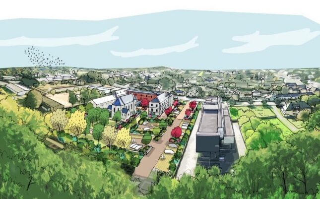 Axonométrie du projet d’aménagement, vue sur la rue à Baugé-en-Anjou.