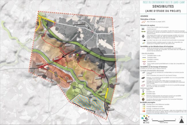 Grand-Champ – carte des sensibilités paysagères du site. Grand-Champ – carte des sensibilités paysagères du site.