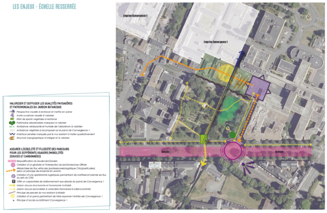 CHU – carte des enjeux Carte des enjeux patrimoniaux et paysagers du CHU d’Angers.