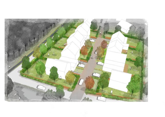 La Pouëze – axonométrie du nouveau quartier de Villetalour.