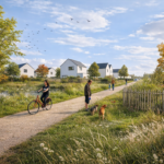 Feneu – vue sur la liaison douce reliant le nouveau quartier au bourg.