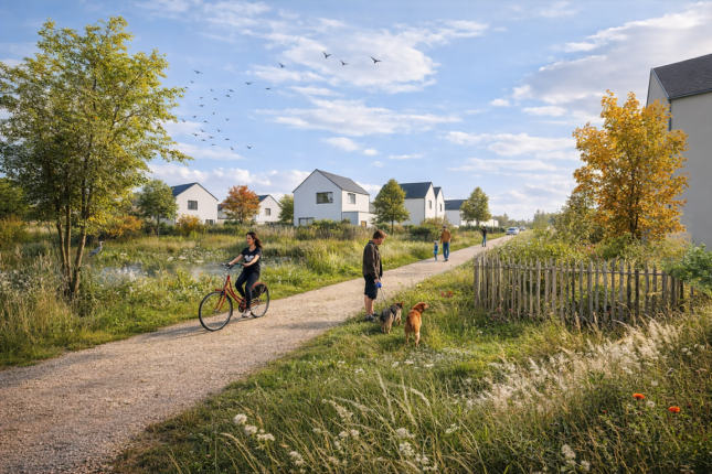 Feneu – vue sur la liaison douce reliant le nouveau quartier au bourg.