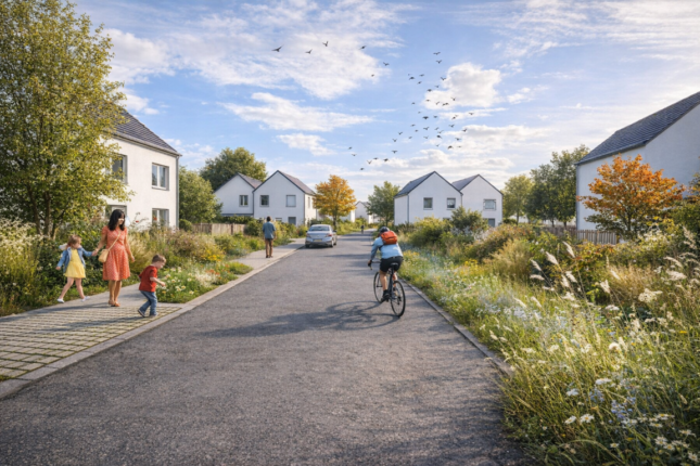 Feneu – vue sur la rue principale du nouveau quartier.
