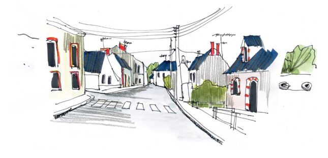 La Pouëze – coupe de la rue du nouveau quartier.